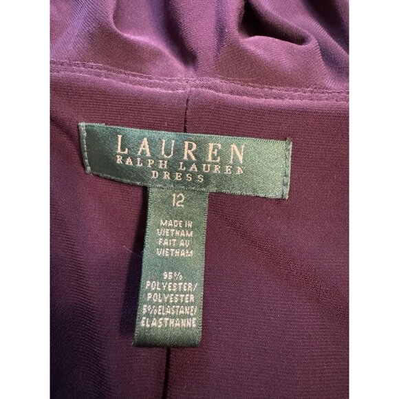 Ralph Lauren Dress 12 Dark Purple Stretch Sleeveless Ruffle V Neck Washable NEW - Picture 7 of 10
